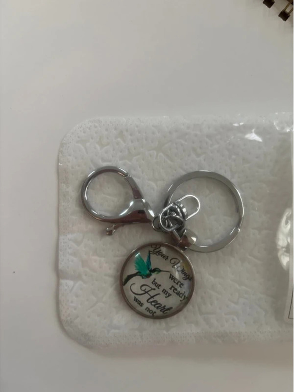 Memorial sentimental keychain or charm with hummingbird